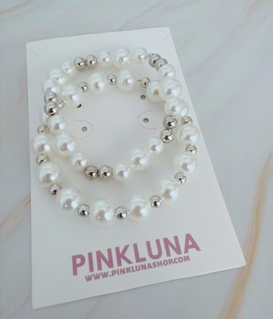 Silver Beads and Pearl Bracelet