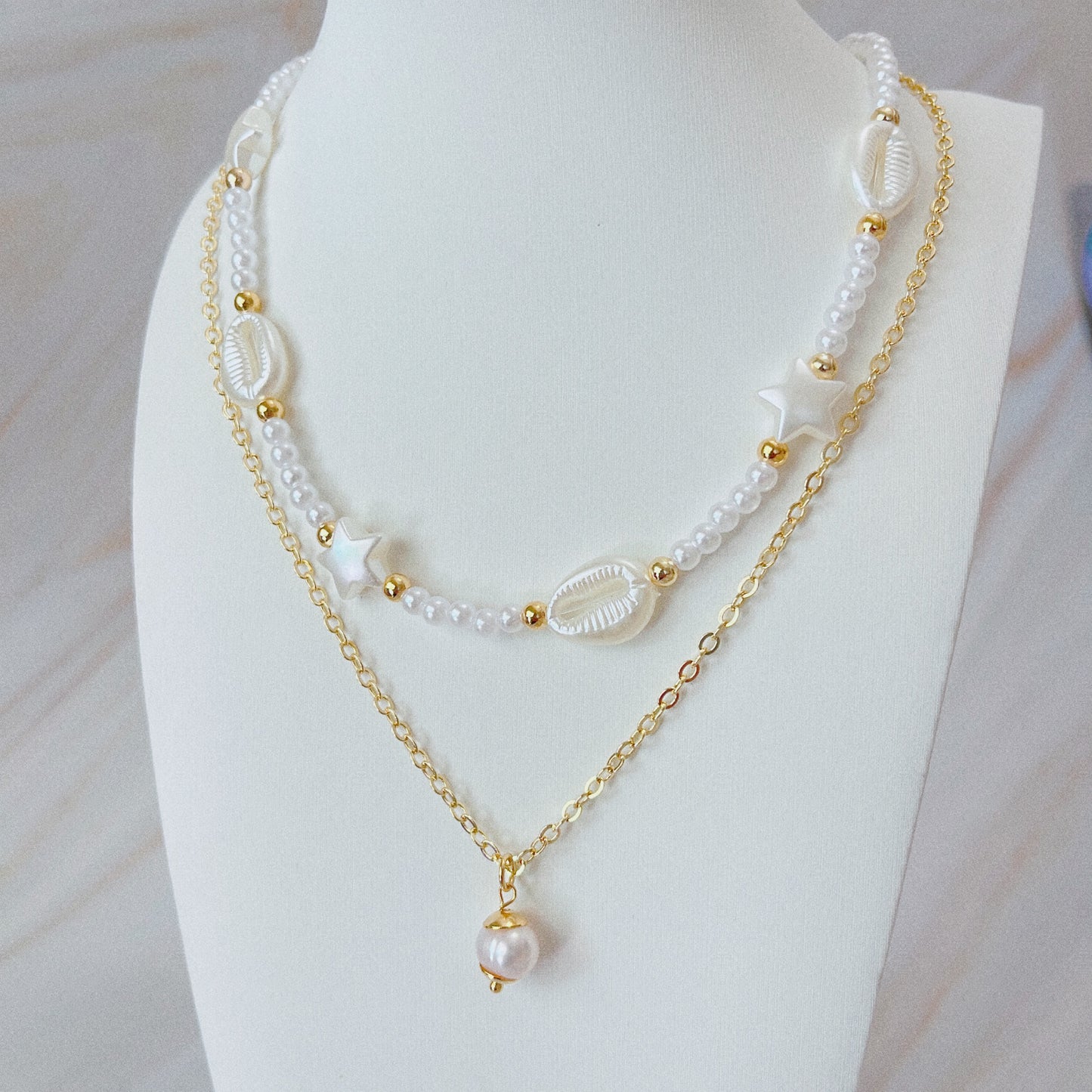 Shell and Star Pearl Necklace