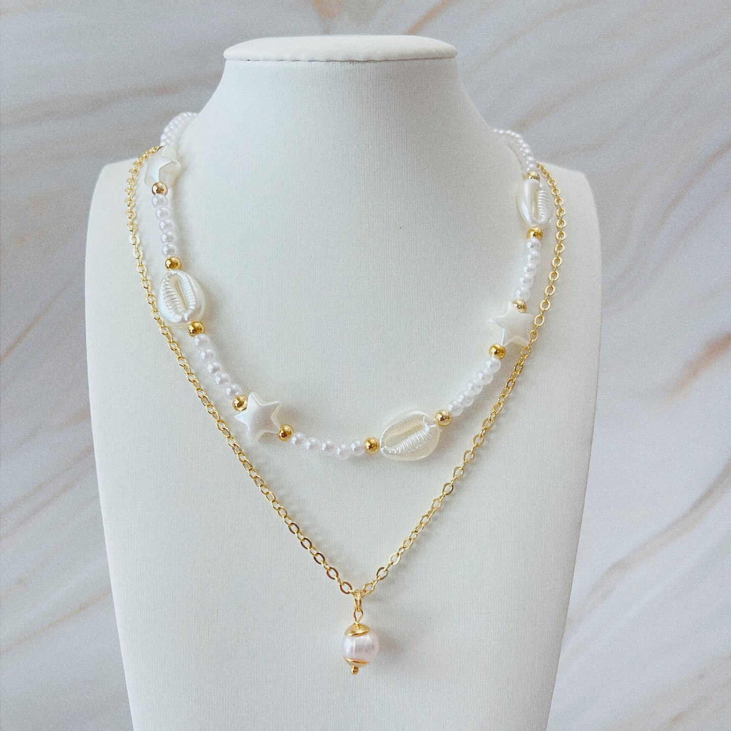 Shell and Star Pearl Necklace