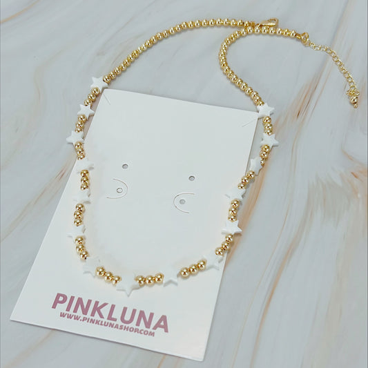 Nacre Stars and Gold Beads Necklace