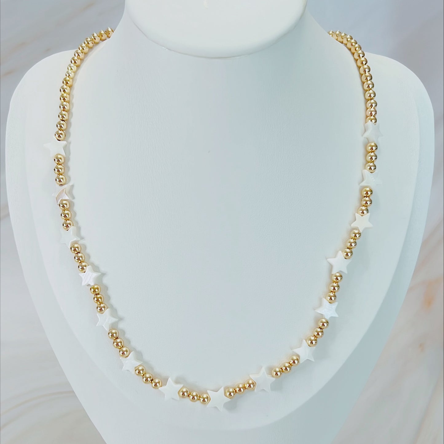 Nacre Stars and Gold Beads Necklace