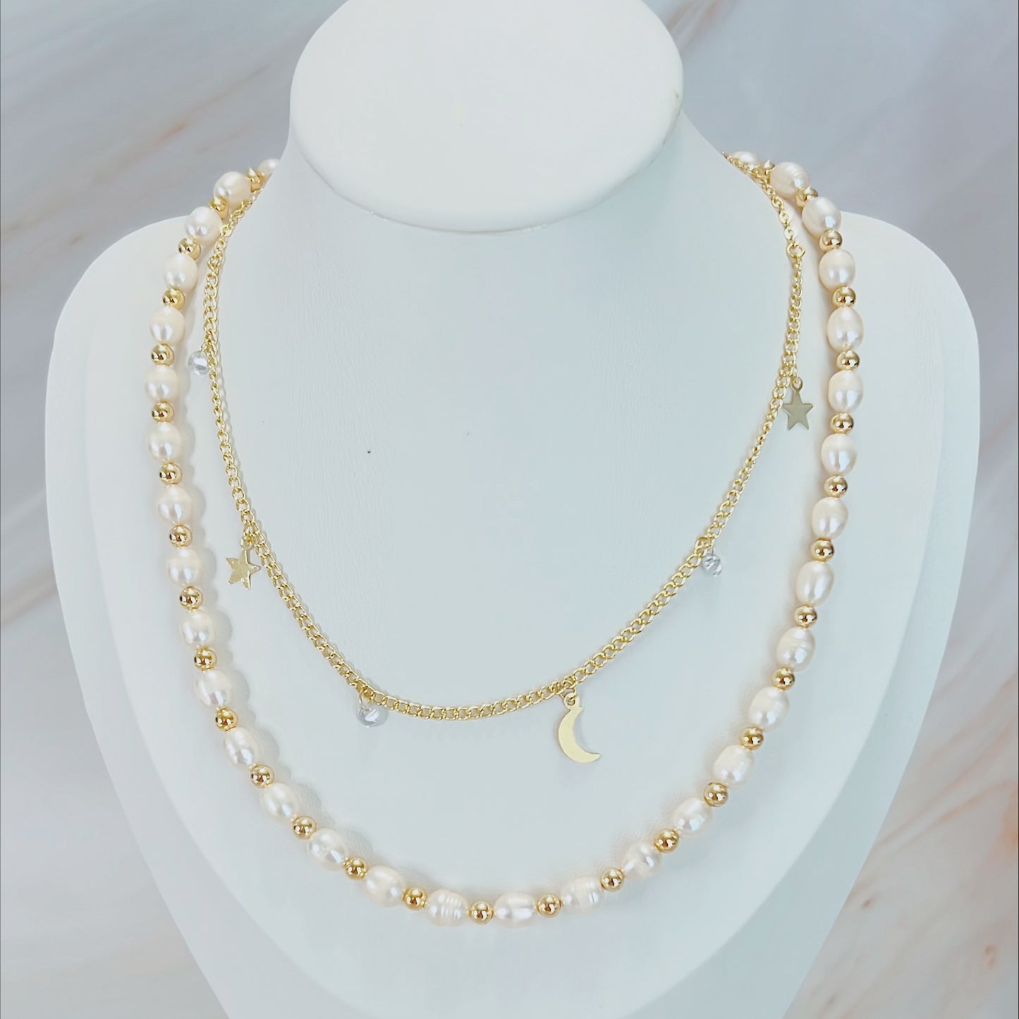 Pearl and Gold Bead Necklace