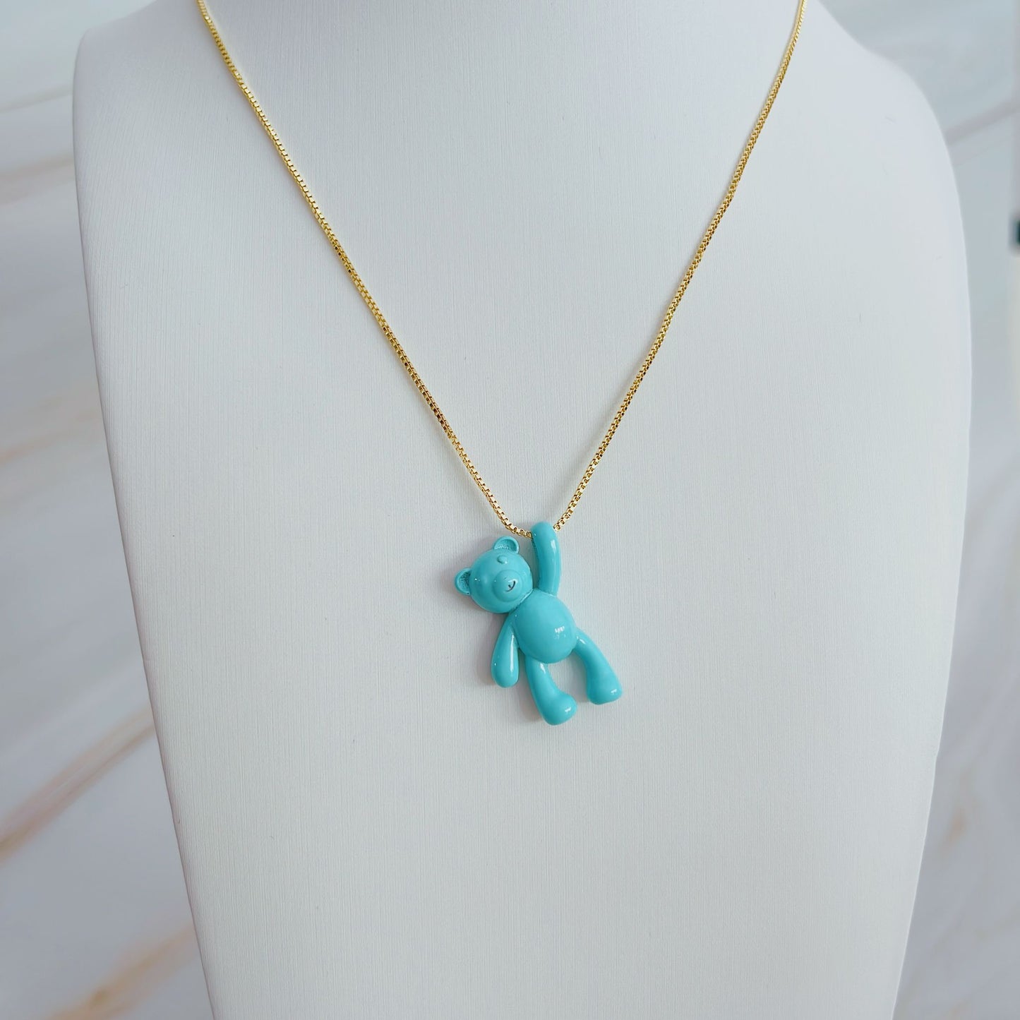 Baby Blue Teddy Bear Necklace